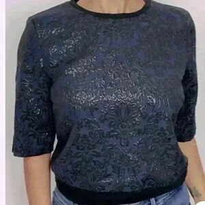 Simply Vera Wang Women’s  Blouse Blue Brocade Crop Top Size XL